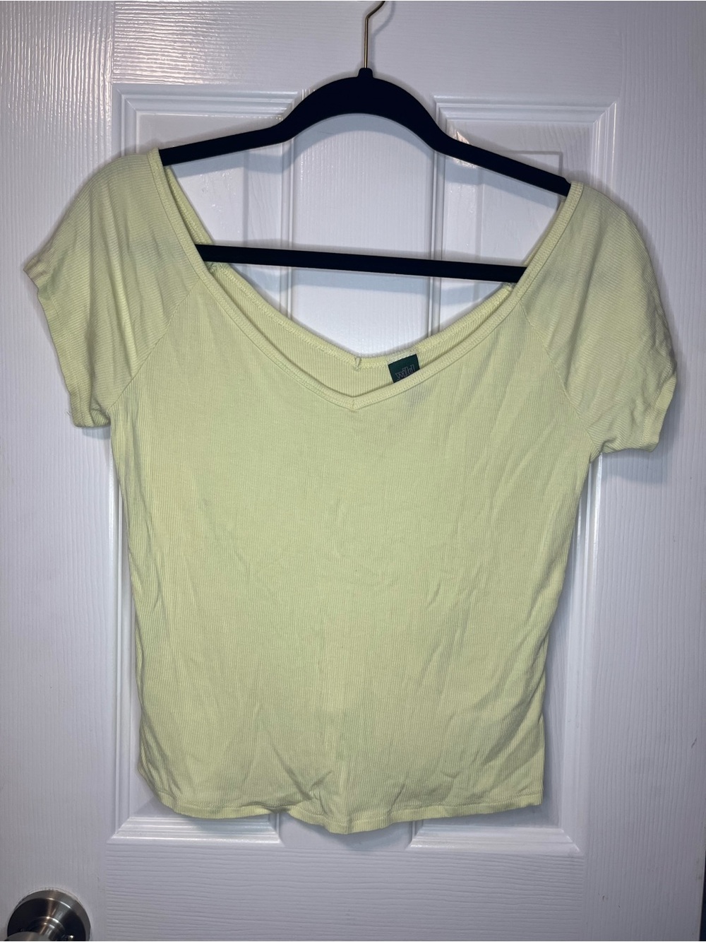wild fable Pale Yellow Ribbed V-Neck Short Sleeve Tee
